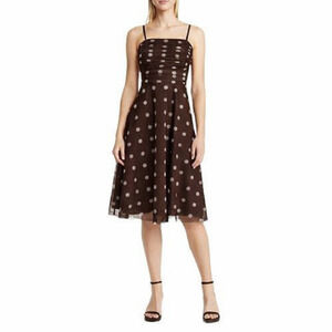 NWT Eliza J Deadstock Y2K Brown Retro Polkadot Midi Dress Size 10 Tulle A Line
